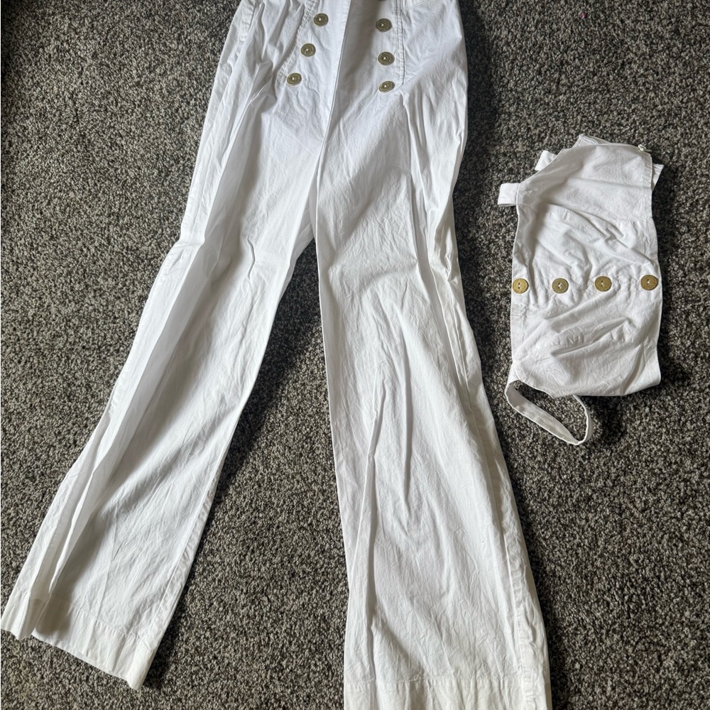 White Buttoned Crop Top and Pant Set